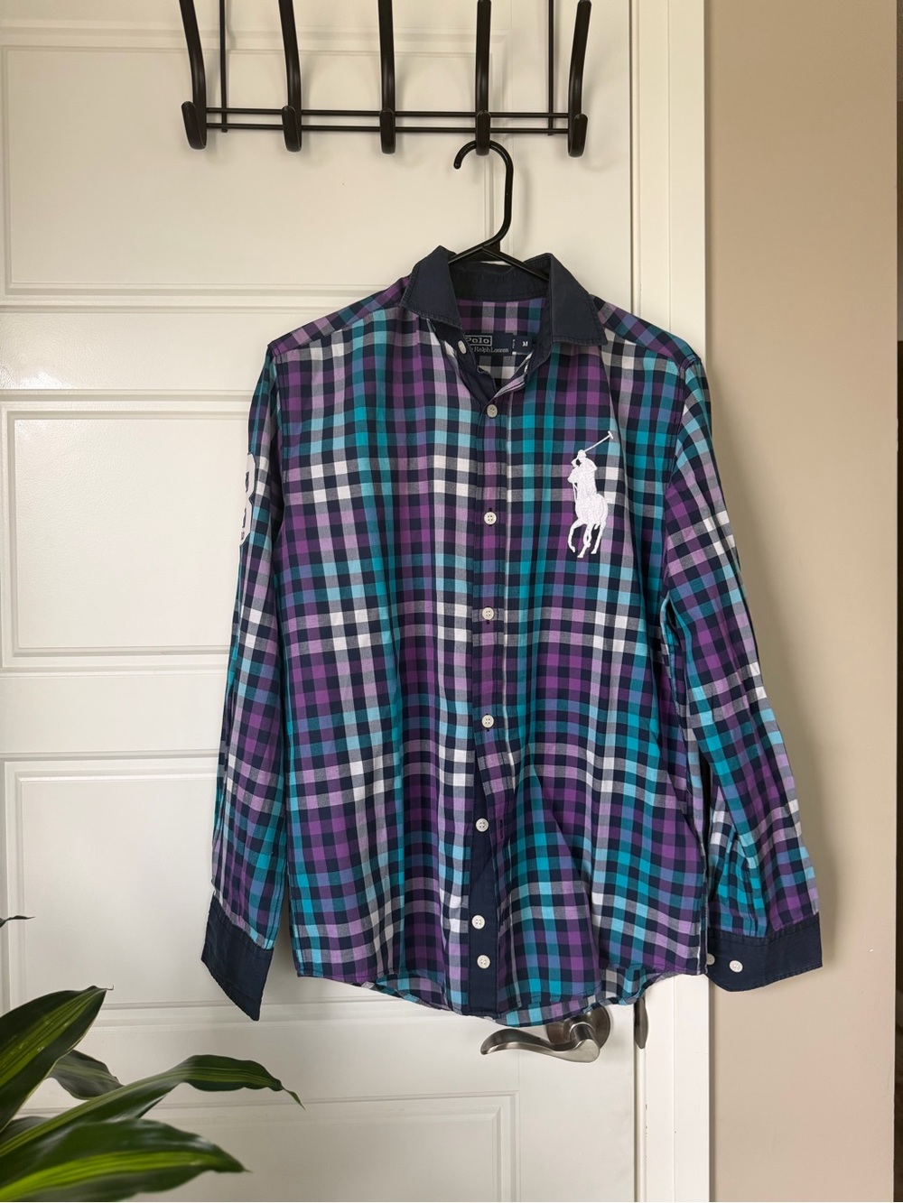 Polo by Ralph Lauren Teal, Purple & White Plaid Button-Down Shirt